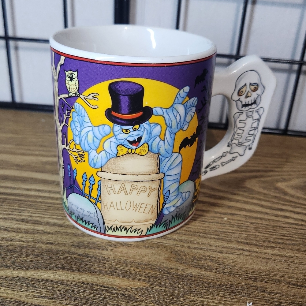 Halloween Ghost Mug with Skeleton Handle